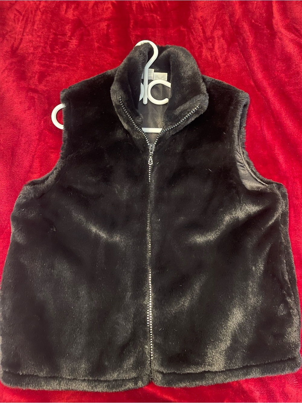 Black Faux Fur Zip Front Vest